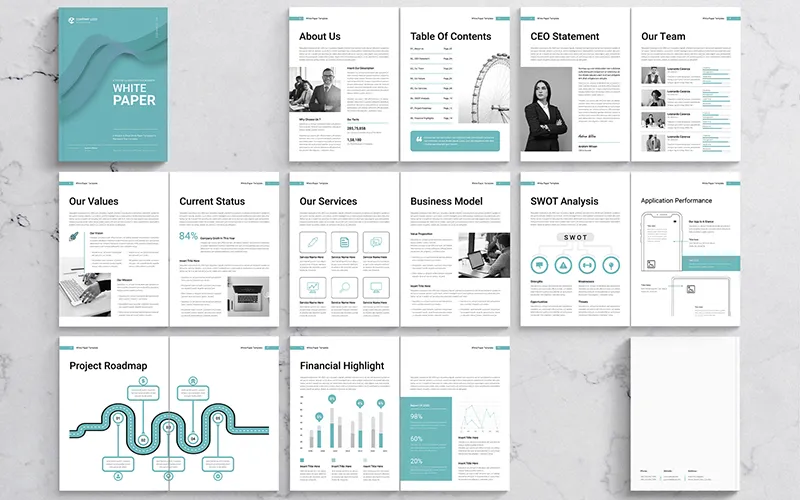 Full white paper layout with business sections