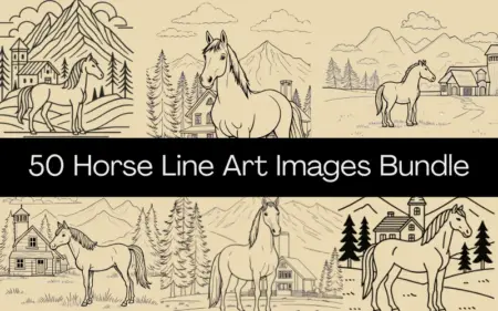 Horse Line Art Images Bundle Feature Image