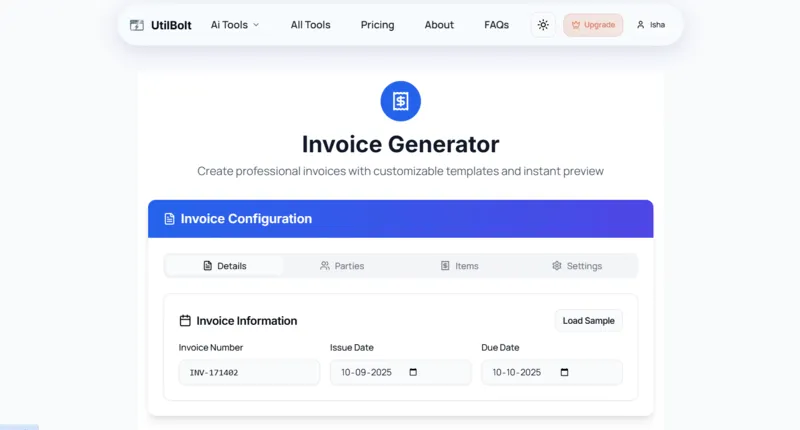 Invoice Generator, All AI Tools In One Website