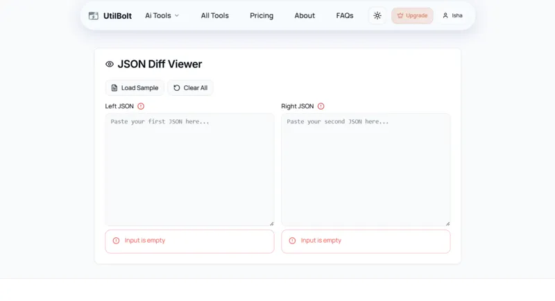 JSON Diff Viewer, All AI Tools In One Website