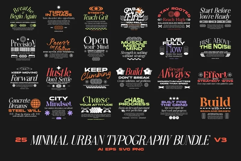 Collage of 24 Minimal Urban Typography Volume 3