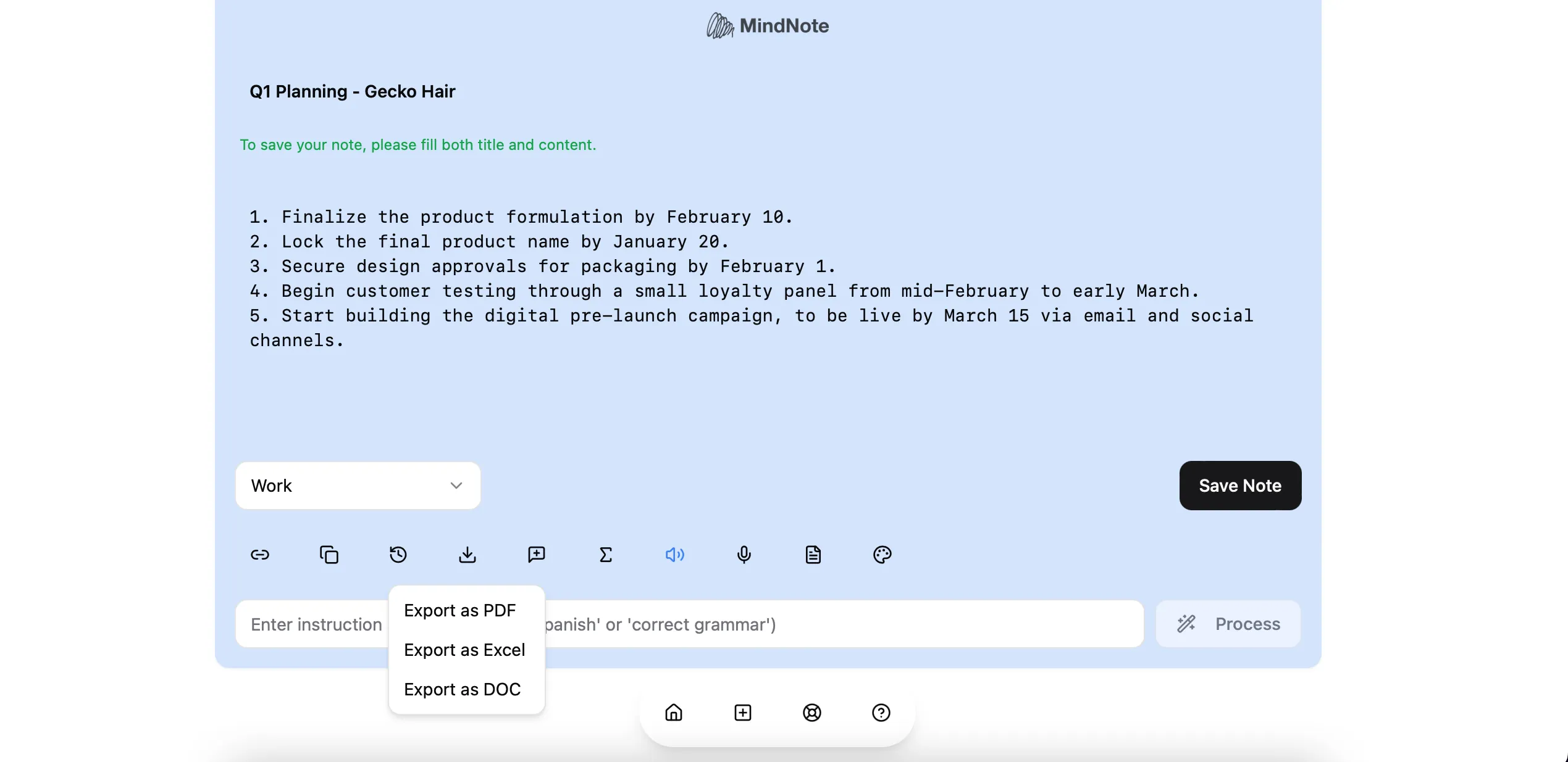 Export Feature in MindNote AI Note Taker App