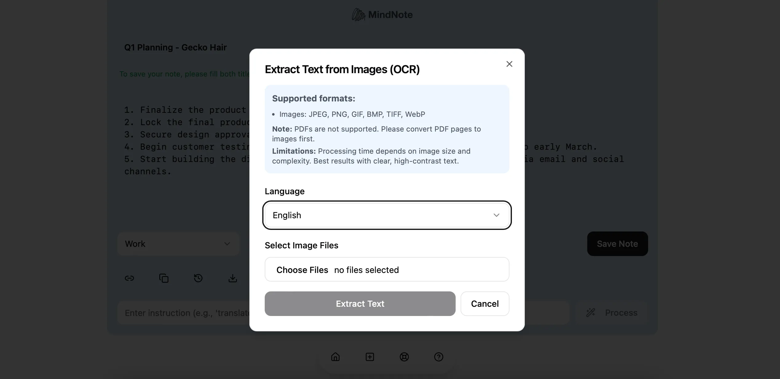 Image to text option in MindNote App