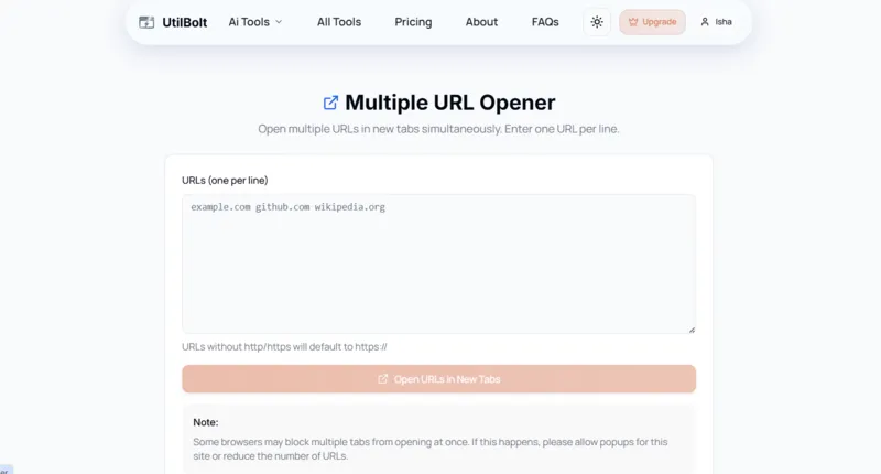 Multiple URL Opener, All AI Tools In One Website
