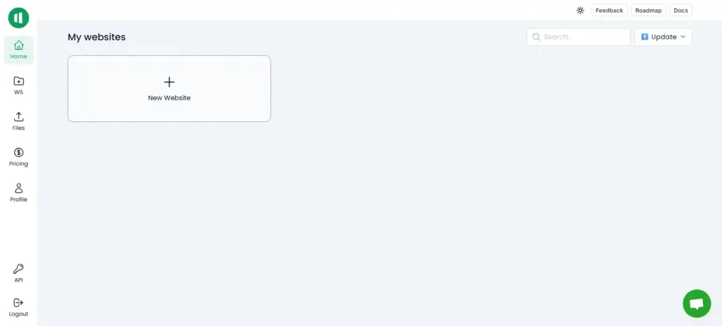 My Websites Page in Sheetany Google Sheets to Website Builder App