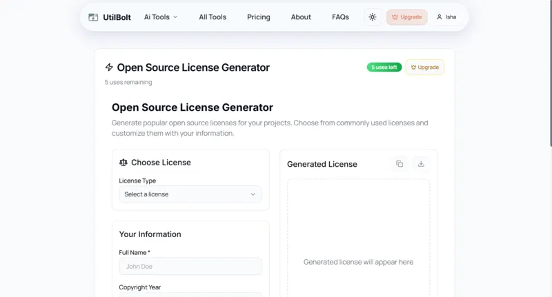 Open Source License Generator