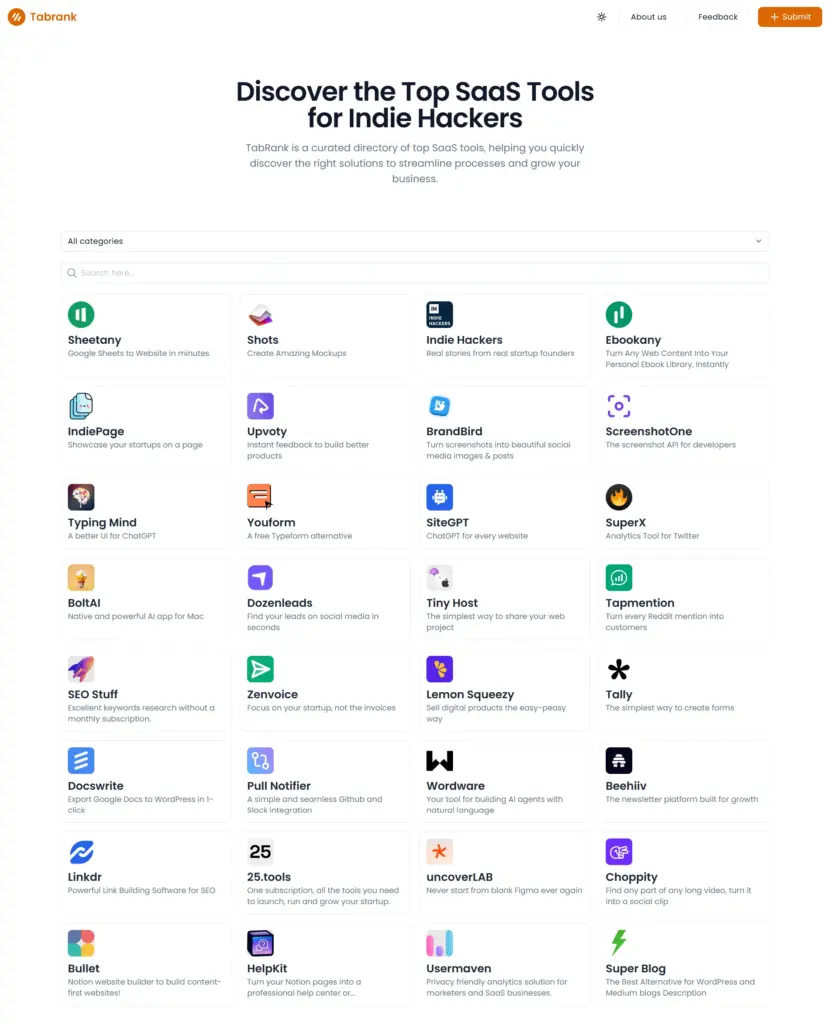 SaaS Tools Directory Templates in Sheetany Google Sheets to Website Builder