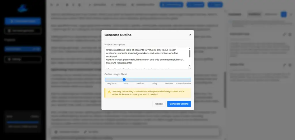 Story Outline Generation In Book Witch AI Book Writer & Editor
