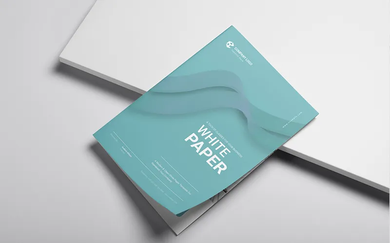 Teal white paper cover with abstract graphics