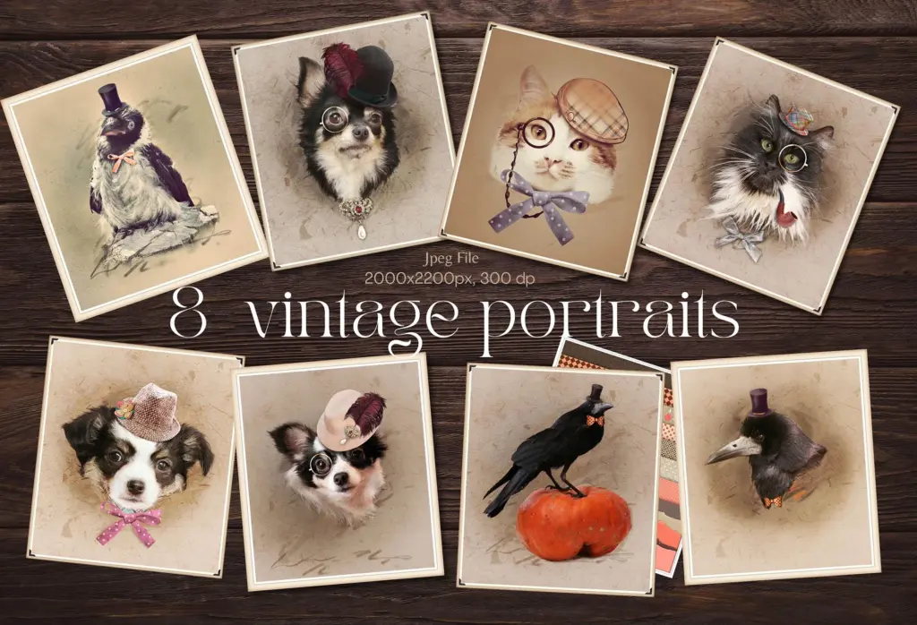 Six vintage portrait illustrations of women with floral accents.