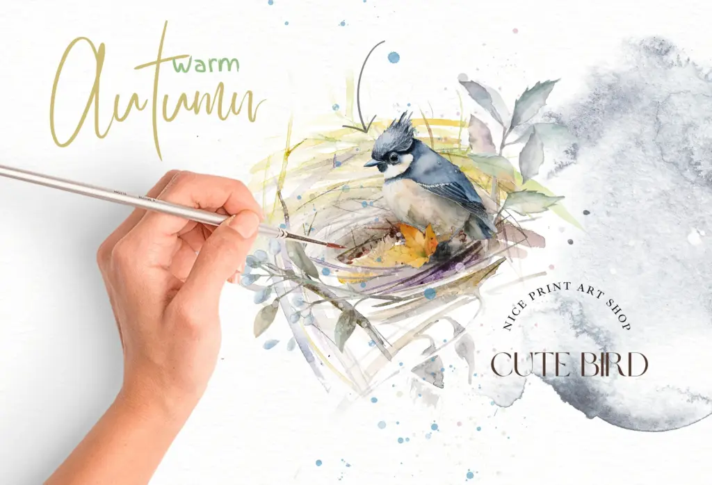 two seamless patterns on a gift bag and a card with watercolor fall foliage.