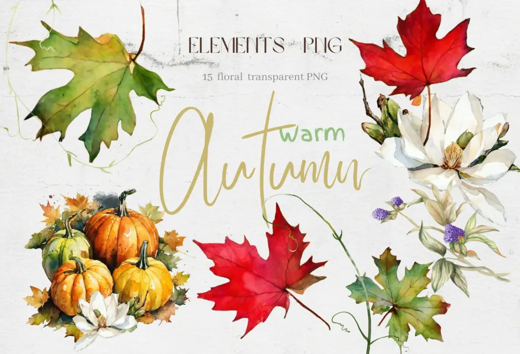 A square watercolor floral frame in warm autumn tones is displayed.