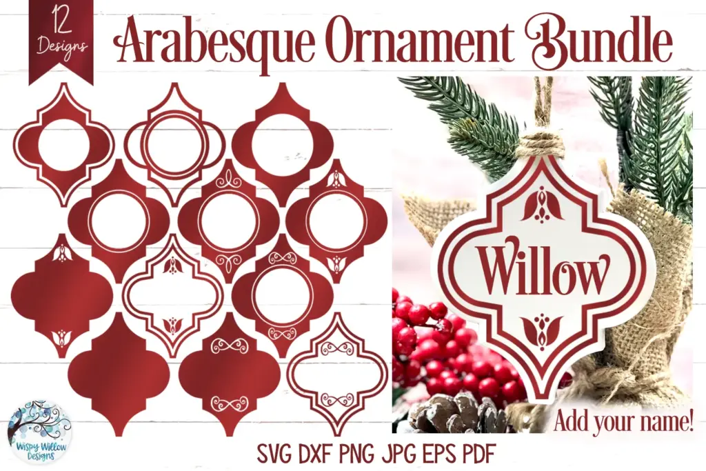 Arabesque ornament bundle with 12 blank-centered designs for personalization
