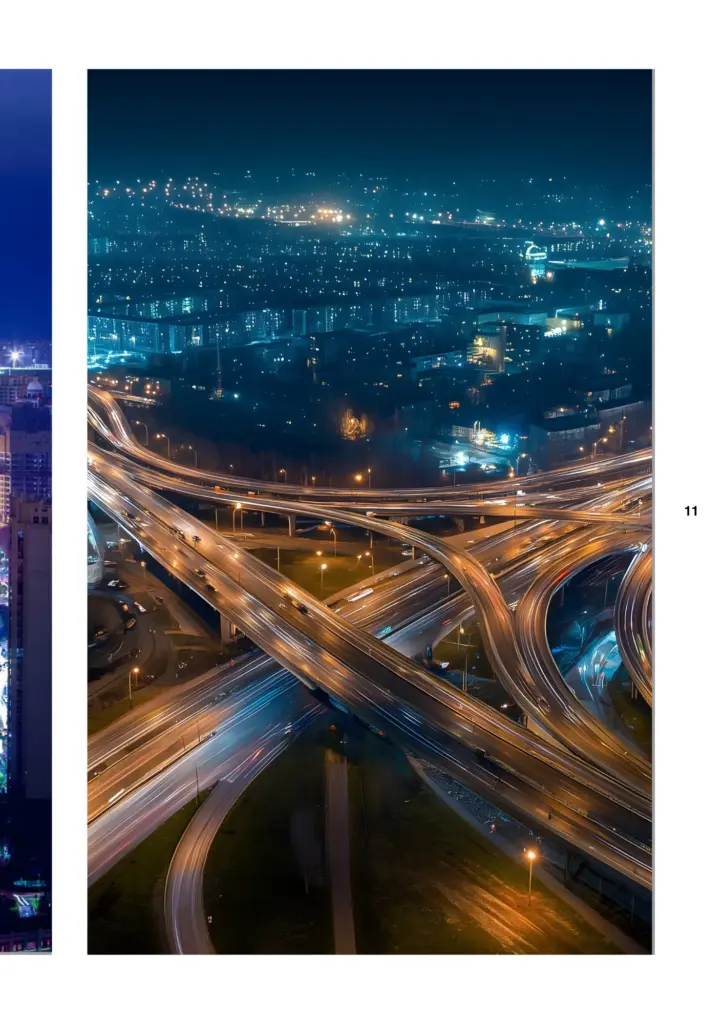 Project page with Bright urban street with intense light trails