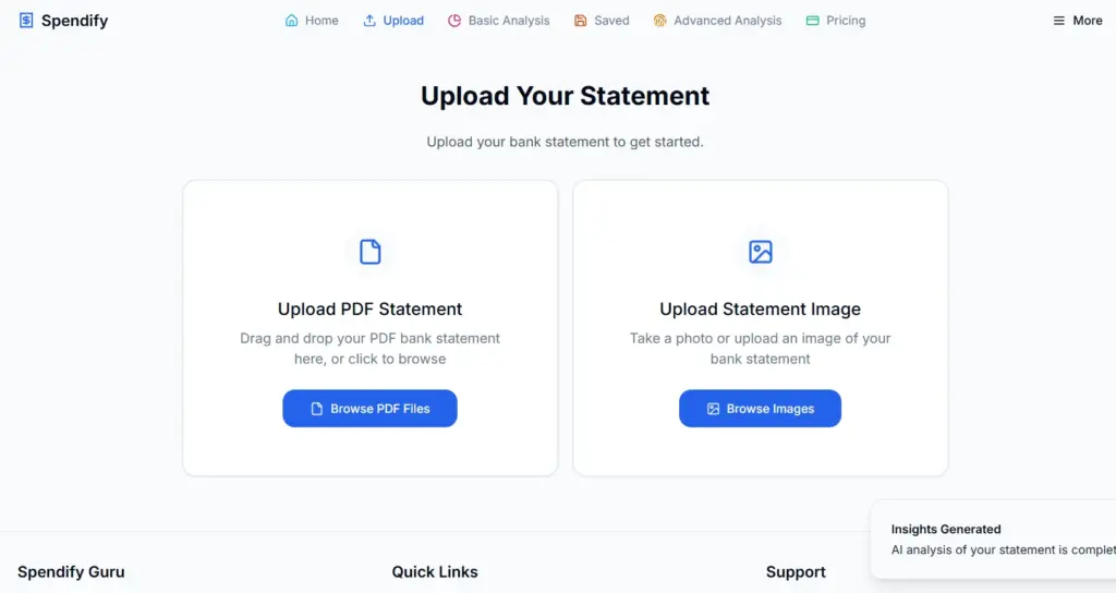 Upload PDF & Bank Statement Option Feature