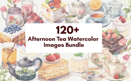 Afternoon Tea Watercolor Images Bundle Feature Image