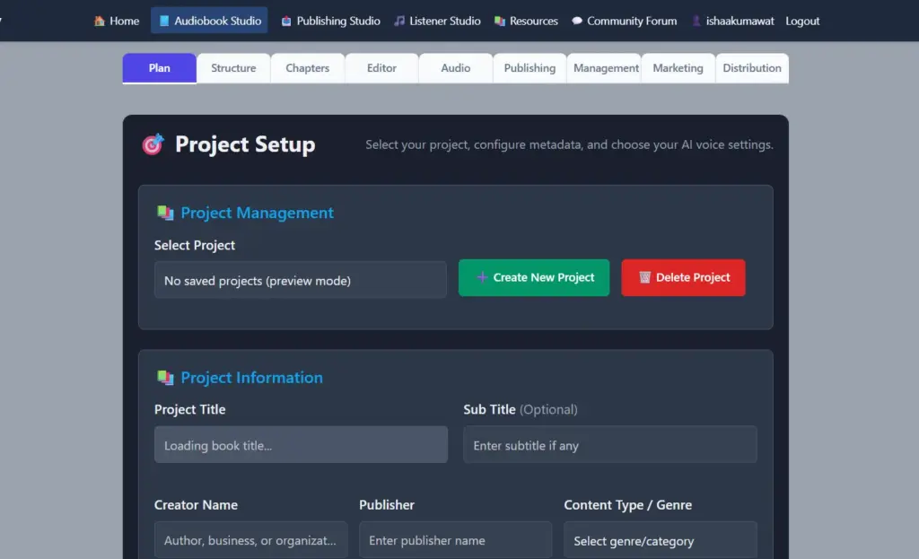 Plan Screen AI Audiobook Creator
