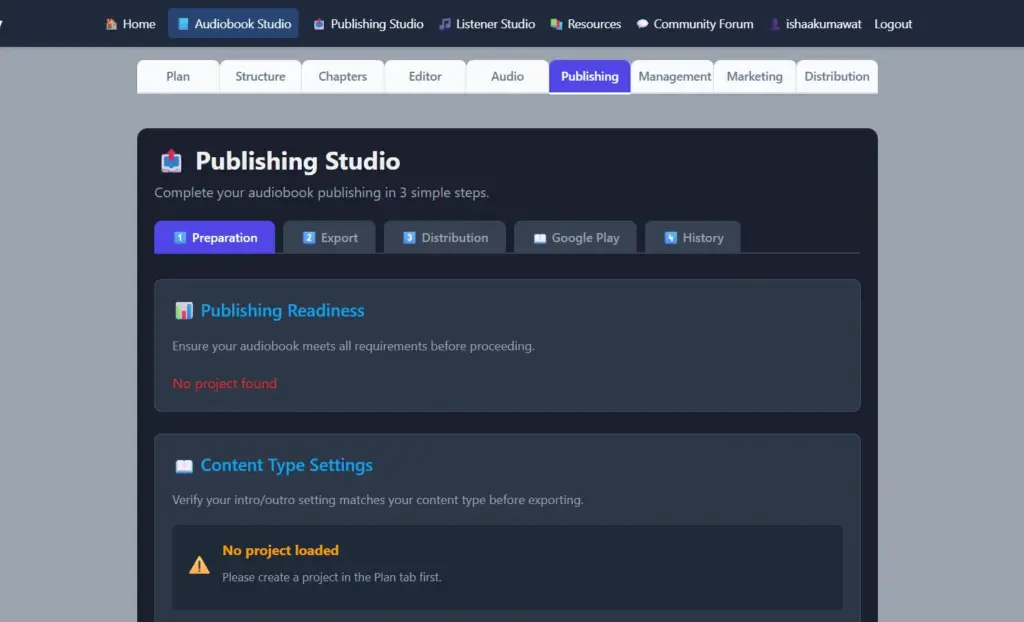 Publishing Screen