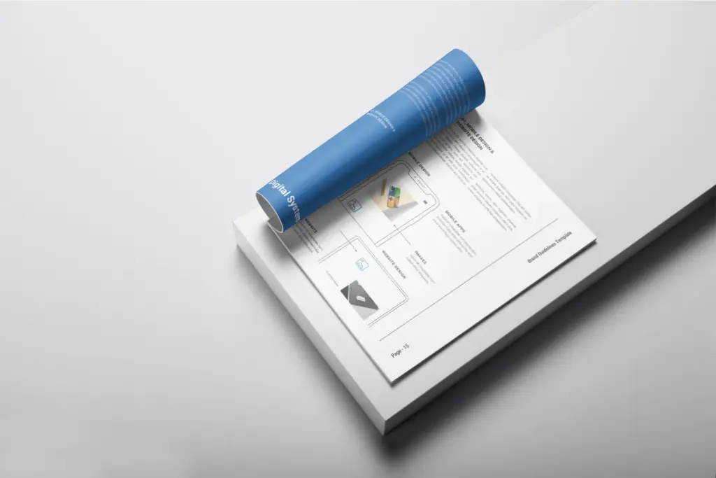 Open document page showing the Digital System section with mock-ups for Mobile Design, Mobile Apps, and Website Design.