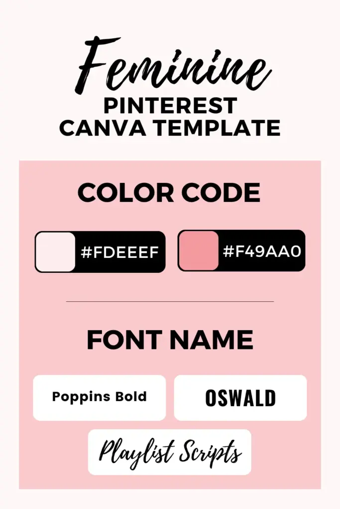 Feminine design guide with pink tones and curated fonts.