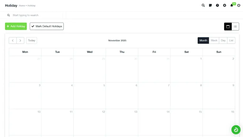 Holiday Management Screen, All-in one Business Management Software