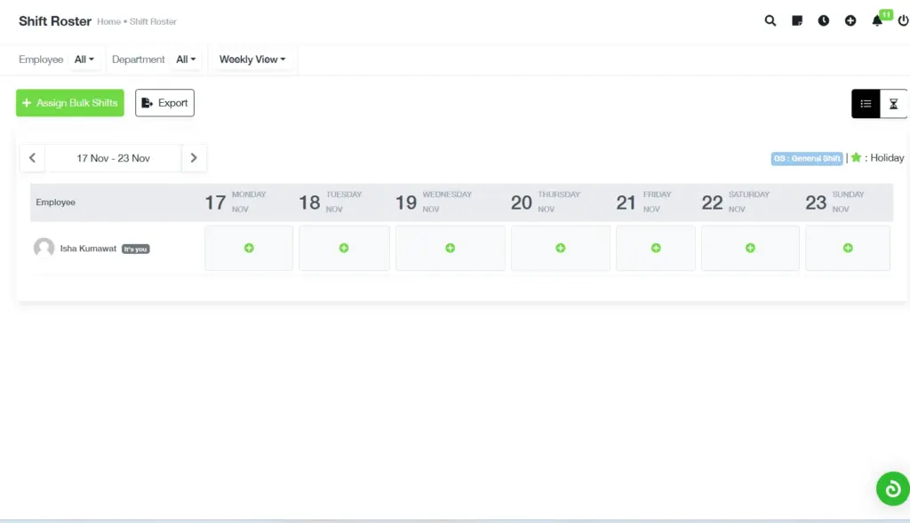 Shift Management Screen
