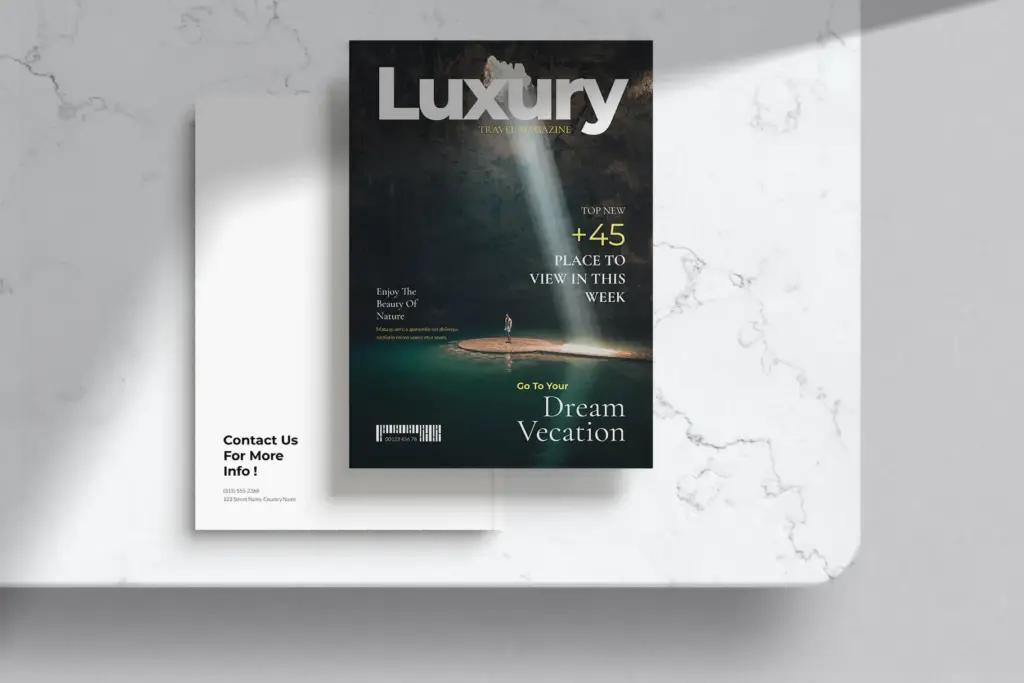 Boat-in-cave cover with contact sheet on marble.