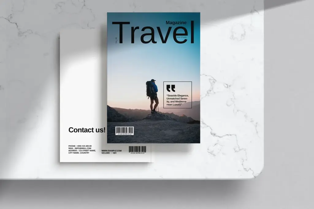 Scenic travel cover with quote about seaside elegance and Mediterranean luxury.
