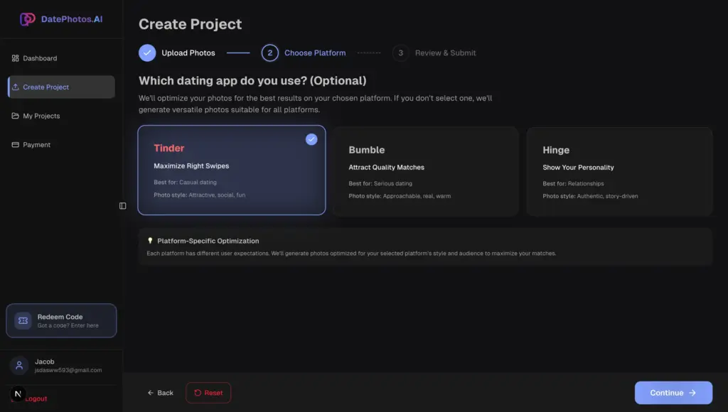Upload photos screen