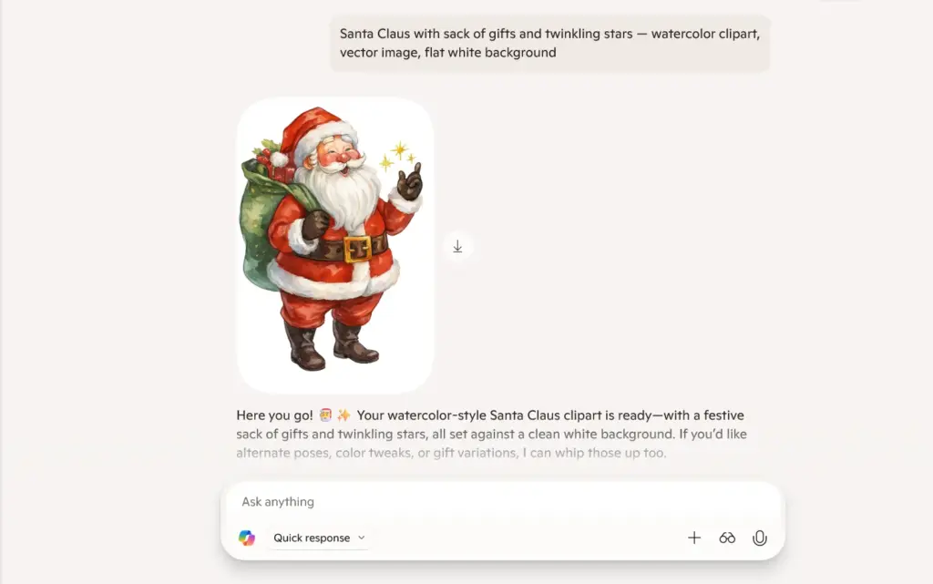 Smiling Santa with festive sack and twinkling stars, painted in soft watercolor style on clean white background Sticker Prompts