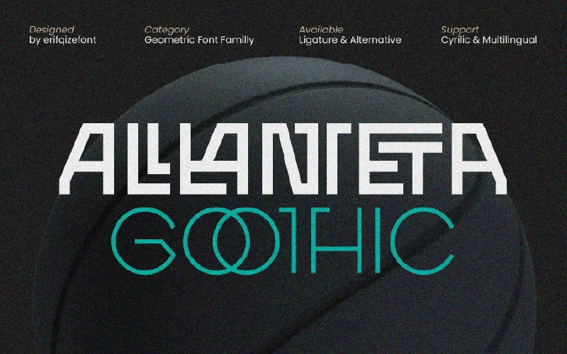 Bold geometric font with rounded turquoise accents and multilingual support