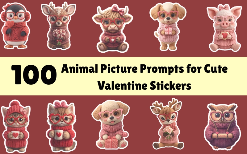Animal Picture Prompts Bundle for Cute Valentine Stickers Feature Image