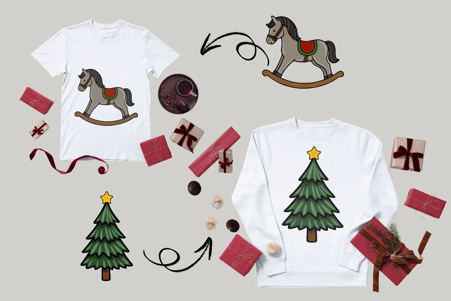 Christmas Rocking Horse Design Tshirts