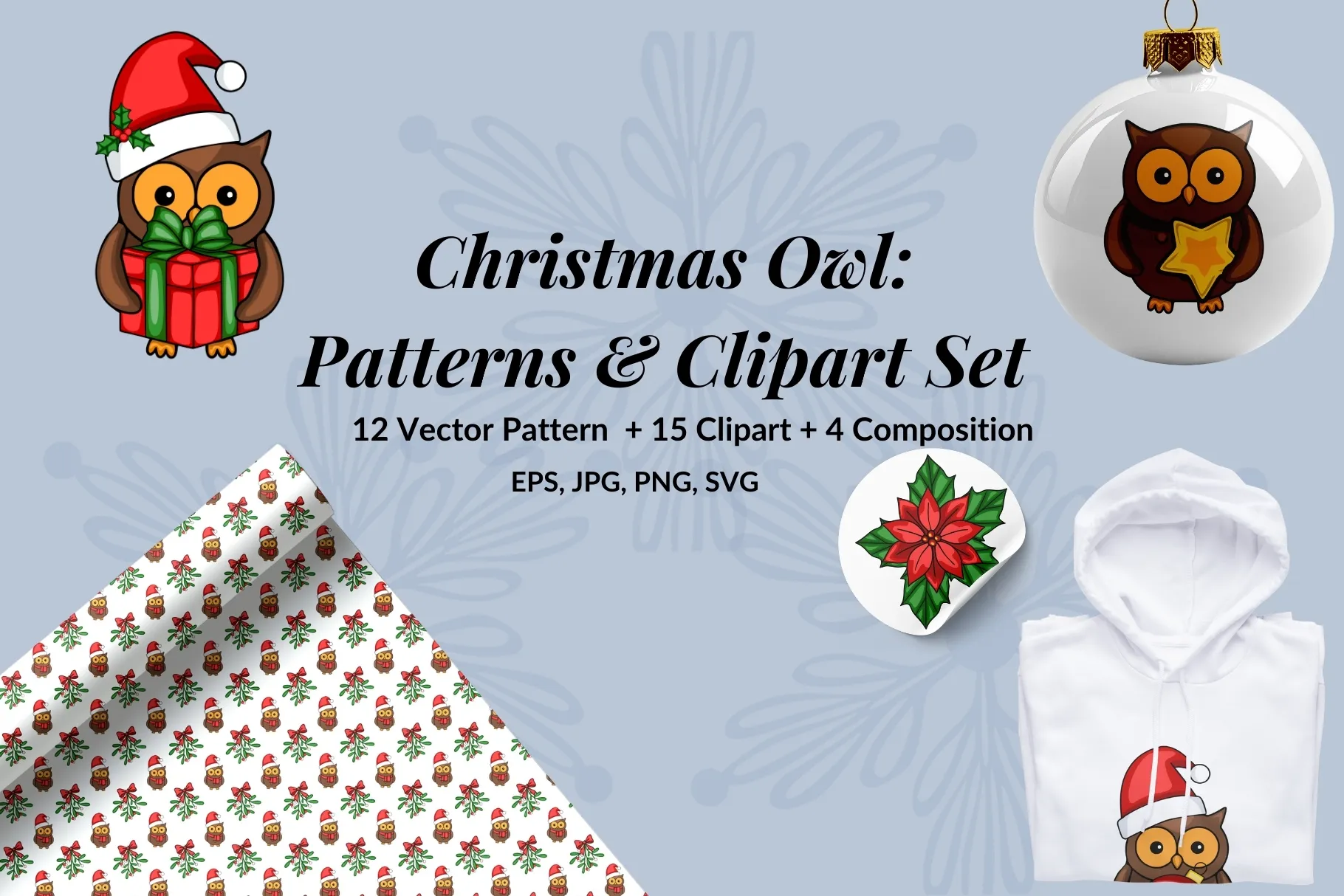 Cute Christmas Owl Graphics Bundle