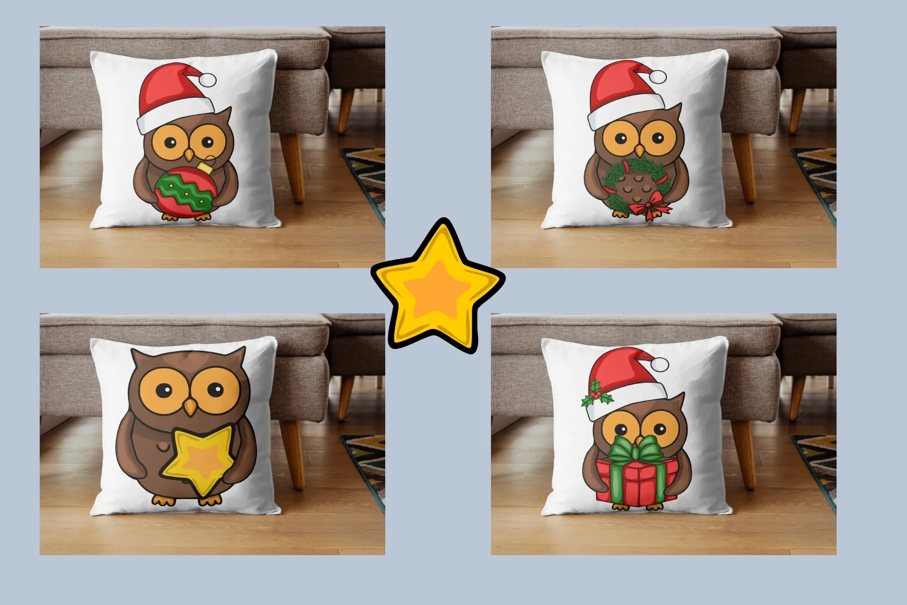 Cute Christmas Owl Pillow Mockups