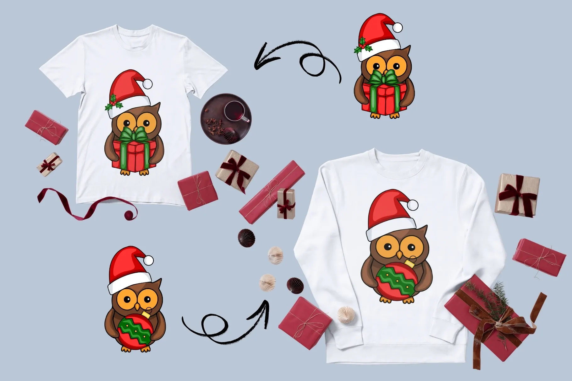 Cute Christmas Owl Tshirt Designs