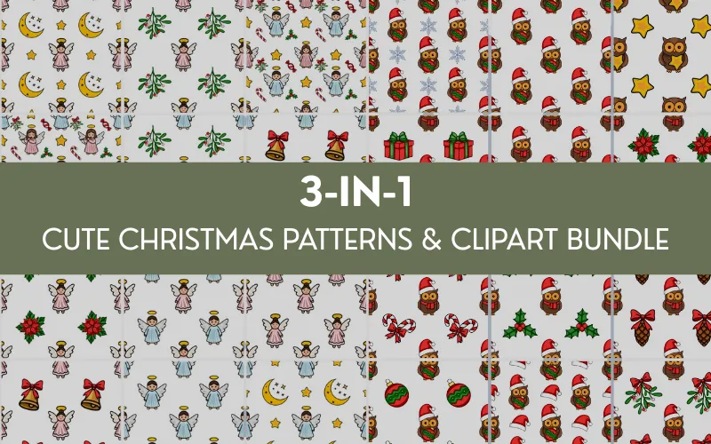 Cute Christmas Patterns & Clipart Bundle Feature Image