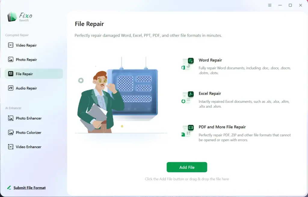 EaseUS Fixo - File Repair Feature Interface
