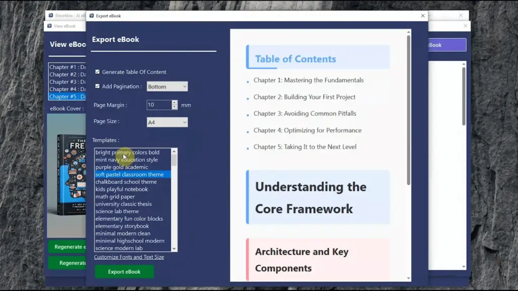 Ebooktrix Menu and Settings