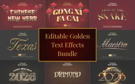 Editable Golden Text Effects Bundle Feature Image