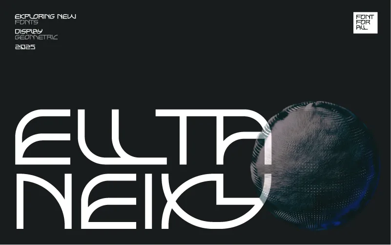 Modern display font with digital sphere and futuristic neon styling