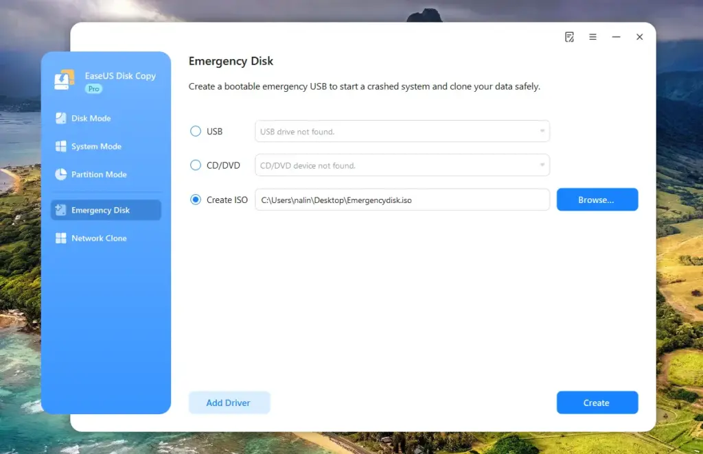 Emergency Disk Option In EaseUS Windows Disk Cloning Software