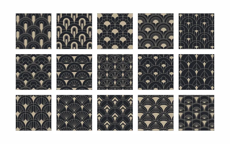 Collage of black fish scale patterns