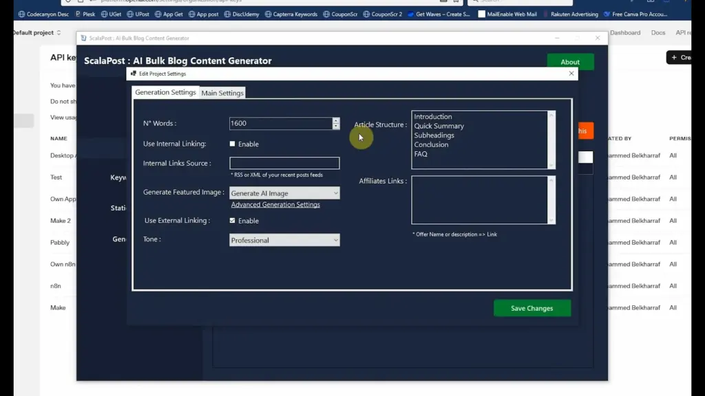 Generation Settings Screen of ScalaPost