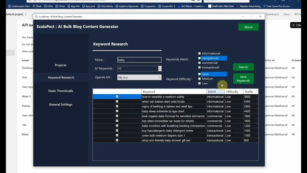 Keyword Research Screen of ScalaPost