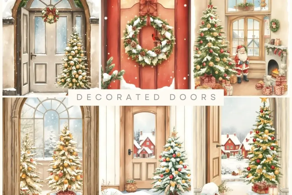 Scandinavian Christmas Decorated Door Graphics