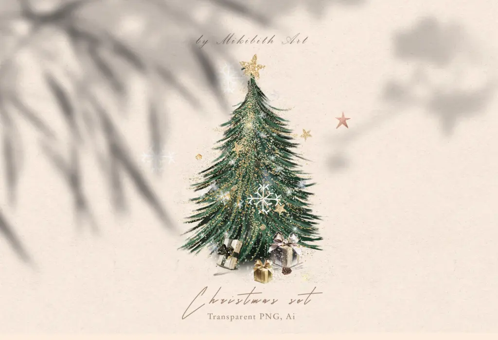 merry and bright Christmas tree graphic