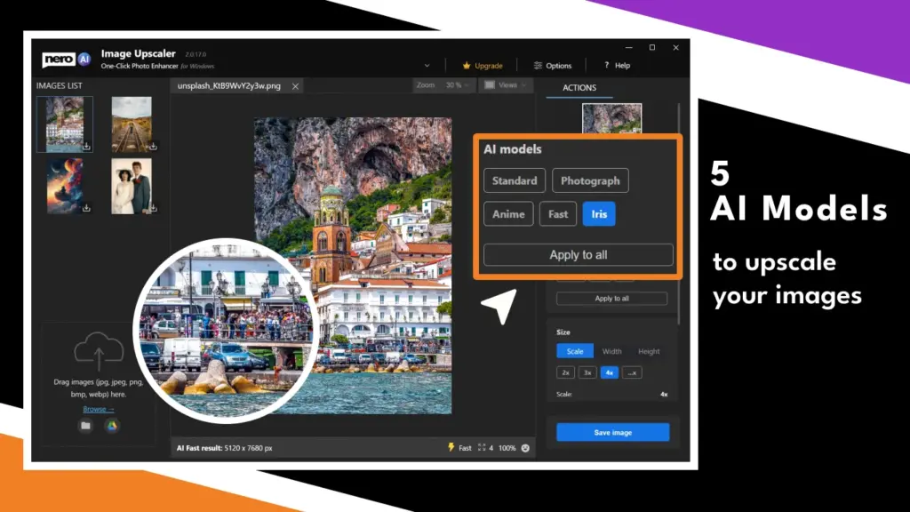 Five AI Models of Nero AI Image Upscaler