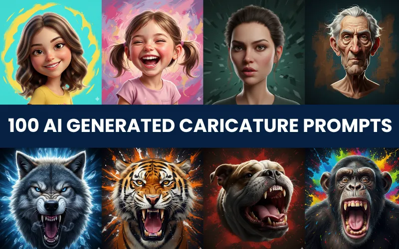 100 AI Generated Caricature Prompts Bundle Feature Image