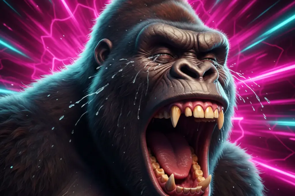 Caricature of a roaring gorilla created using the AI-generated caricature prompts.